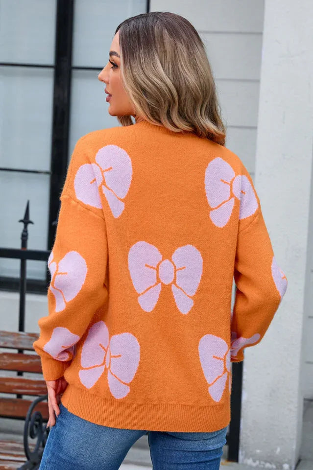Pink bow knit sweater - View 25 | TEVQA