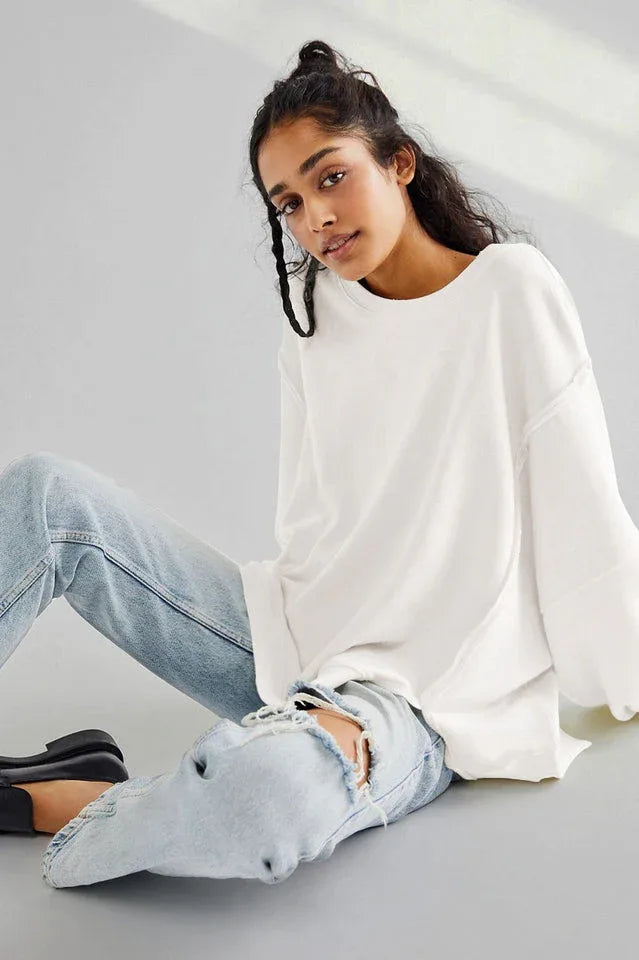 Oversized Contrast Trim Sweatshirt - View 36 | TEVQA