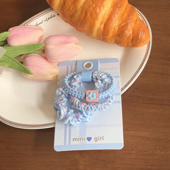 Mini hair scrunchie set with blue and white patterns and charms - View 6 | TEVQA