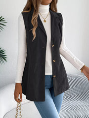 Beige Corduroy Button Down Vest - TEVQA