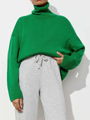 Classic Oversized High Neck Knit Sweater - TEVQA