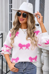 Red Bow Pattern Knit Sweater - View 12 | TEVQA