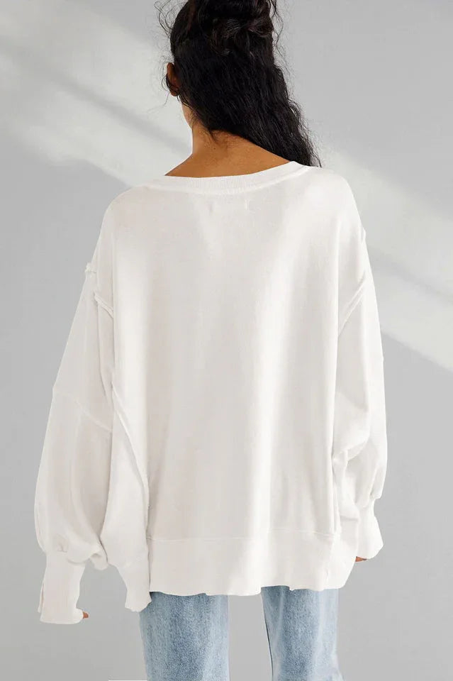 Oversized Contrast Trim Sweatshirt - View 37 | TEVQA