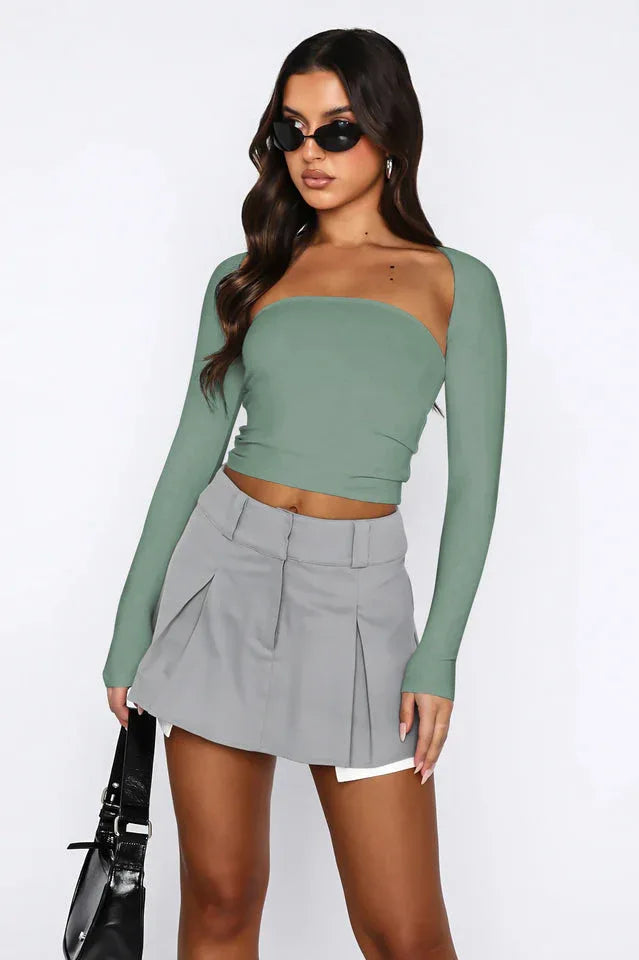 White Two Piece Bolero Tube Top Set - TEVQA