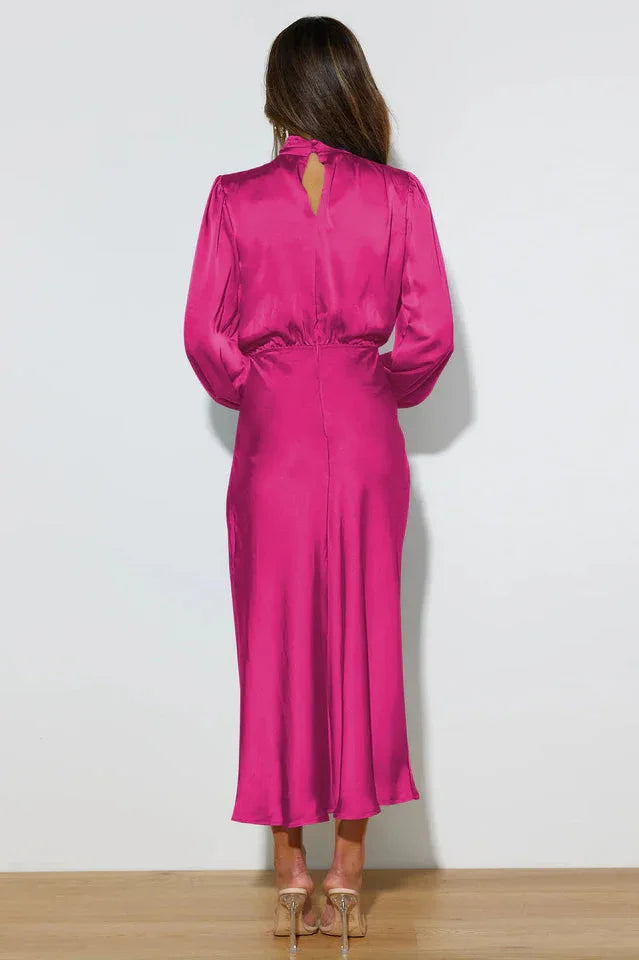 High Neck Satin Midi Dress - View 14 | TEVQA
