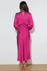 High Neck Satin Midi Dress - View 14 | TEVQA
