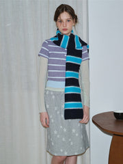 Blue & Navy Striped Fuzzy Knit Neckwarmer