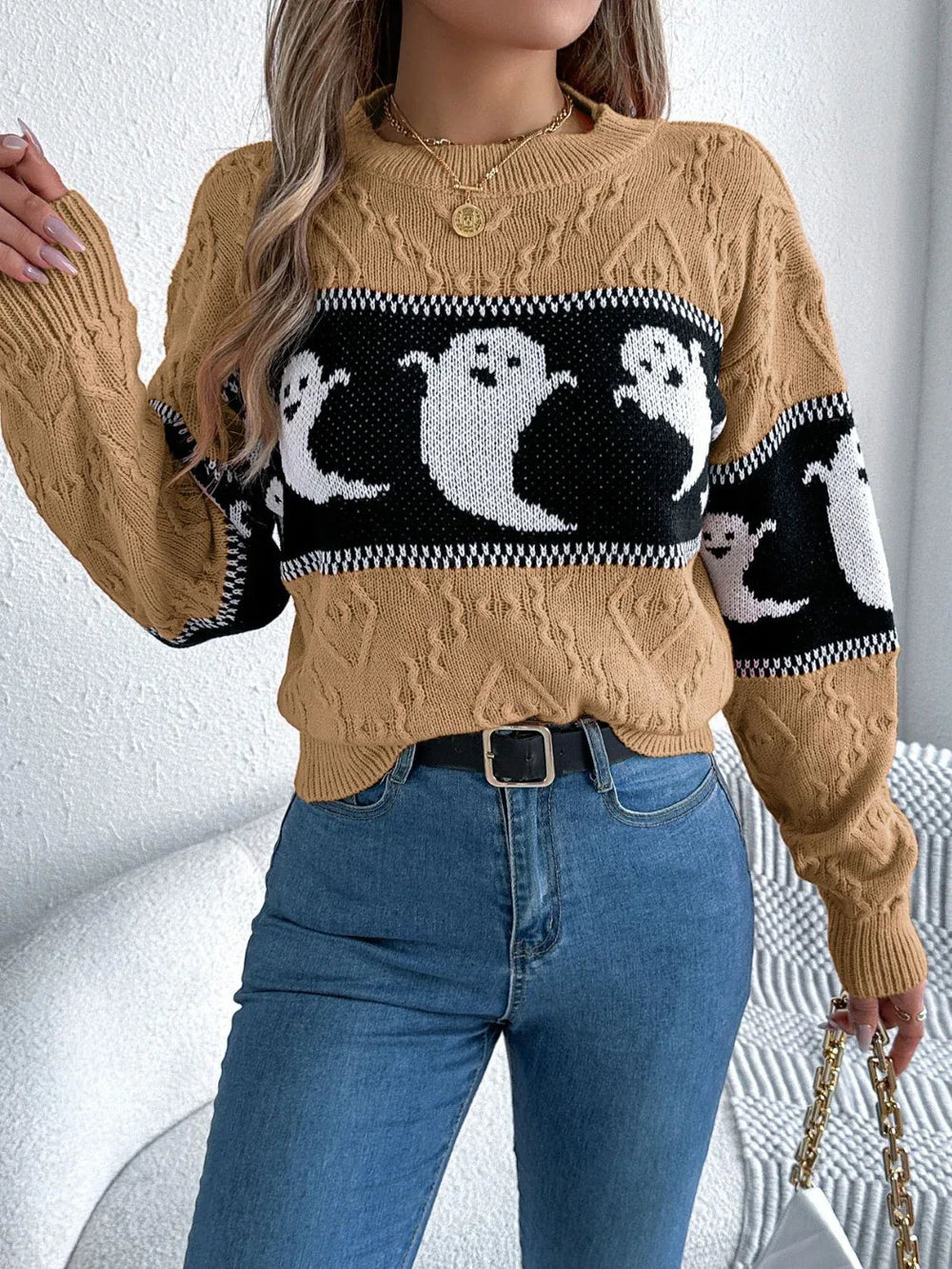 Ghost Cable Knit Sweater - View 16 | TEVQA