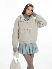 Cream Teddy Fleece Toggle Coat - TEVQA