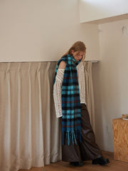 Acubi Style Blue & Teal Plaid Scarf