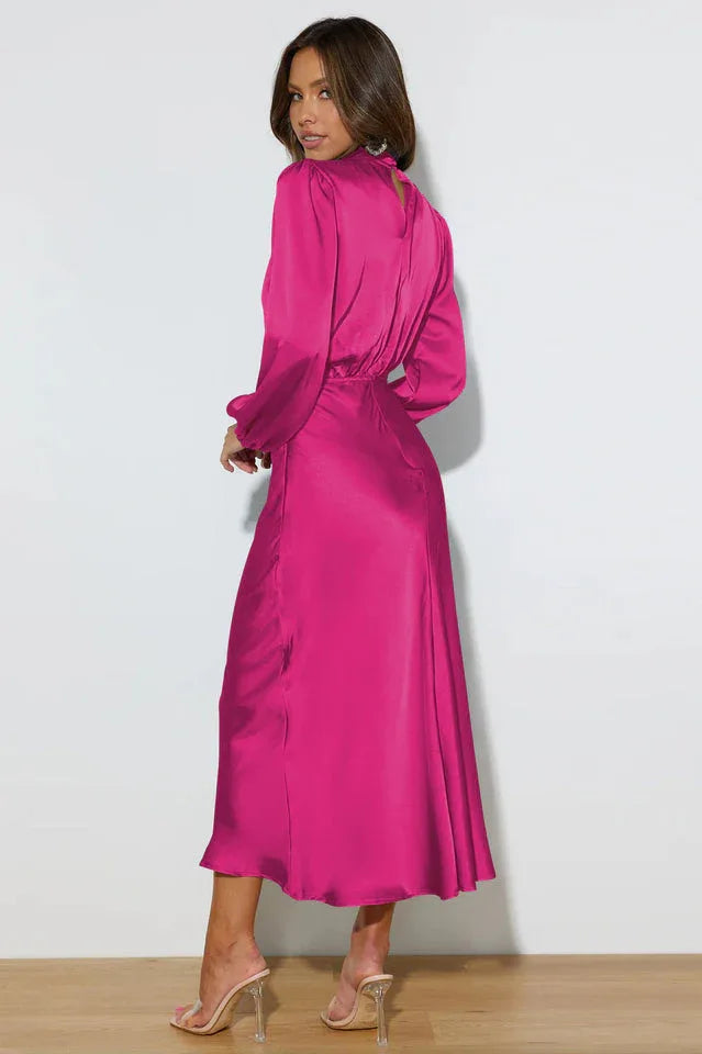 High Neck Satin Midi Dress - View 13 | TEVQA