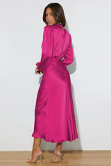 High Neck Satin Midi Dress - View 13 | TEVQA