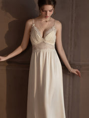 Lace Splicing Satin Robe & Slip Dress Set