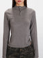 Grey Ruched Side Henley Knit Top - View 6 | TEVQA