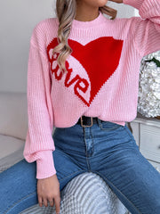Romantic Pink Heart LOVE Knit Sweater
