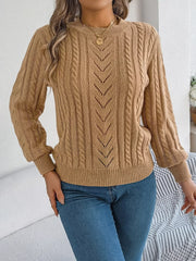 Women's Rust Cable Knit Sweater - TEVQA