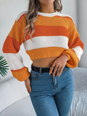 Sunset Boulevard Color Block Knit Crop Sweater - TEVQA
