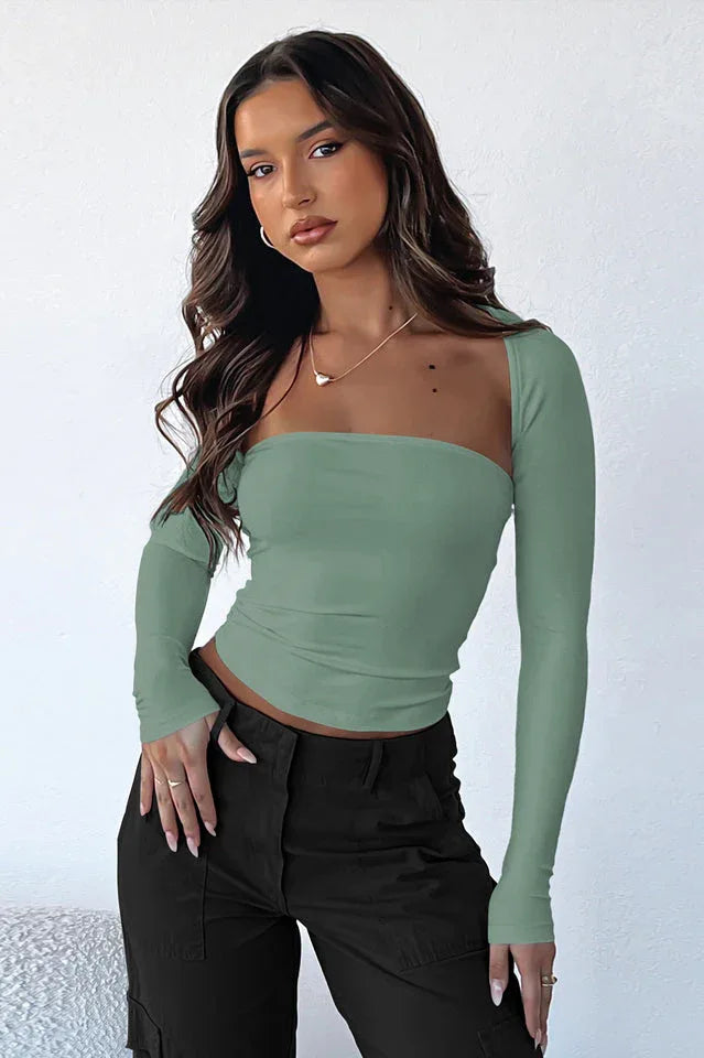 White Two Piece Bolero Tube Top Set - TEVQA