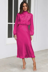 High Neck Satin Midi Dress - View 15 | TEVQA