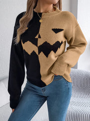 Spooky Chic Split Color Block Pumpkin Sweater - TEVQA