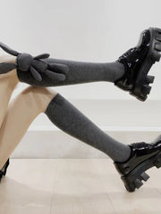 3D Rabbit Plush Ribbed Knee High Socks Grey