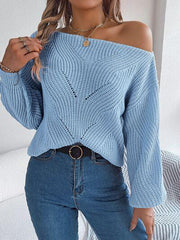 Off Shoulder Lantern Sleeve Knit Sweater - View 18 | TEVQA