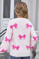 Red Bow Pattern Knit Sweater - View 14 | TEVQA