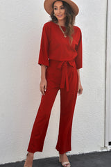 Belted Wide Leg Jumpsuit - View 18 | TEVQA
