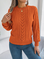 Women's Rust Cable Knit Sweater - TEVQA