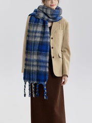 Vintage Plaid Wool Blend Scarf - TEVQA