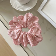 Oversized Pearl & Lace Scalloped Scrunchie (7.5 Inch)