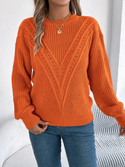 White Pointelle Knit Sweater - TEVQA