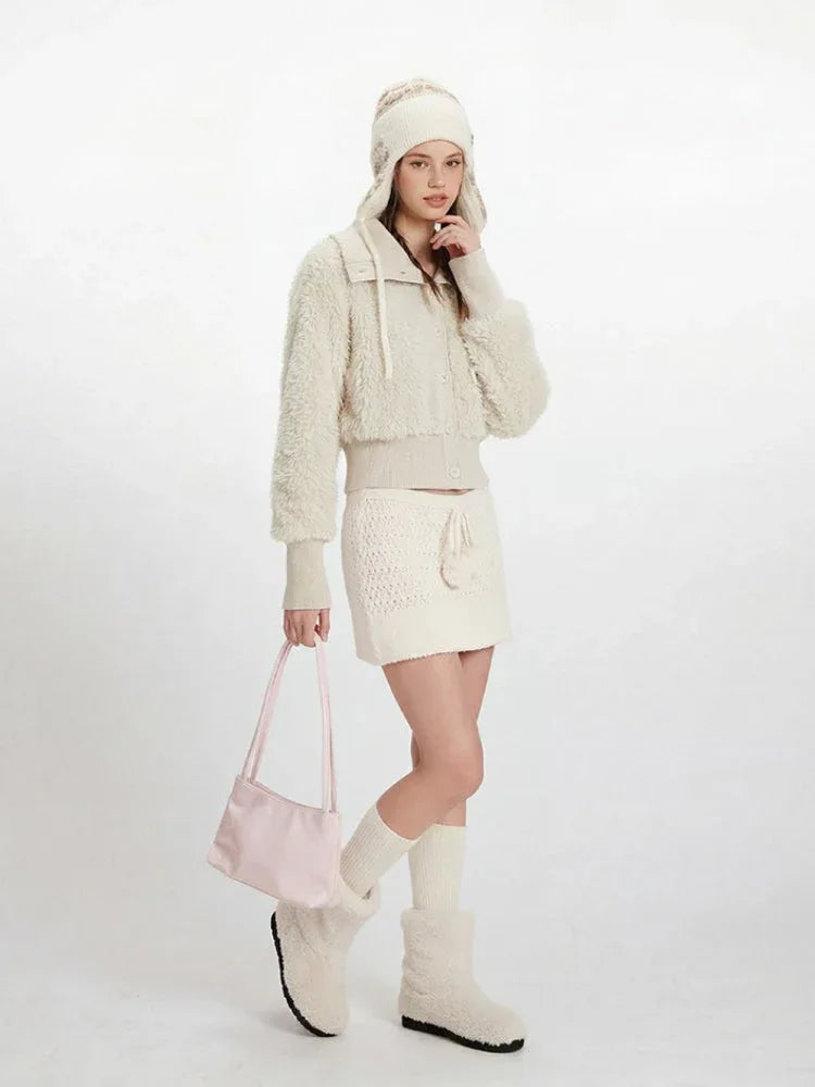Cream White Cropped Sherpa Jacket - TEVQA