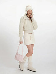 Cream White Cropped Sherpa Jacket - TEVQA