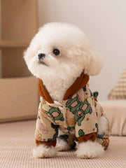 Yellow Graffiti Hooded Pet Jumpsuit with 3D Bear Doll