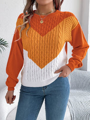 Colorblock cable knit sweater - View 8 | TEVQA