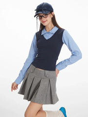 Preppy Faux Two-Piece Layered Top - TEVQA