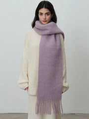Oversized wool blend scarf in Vintage Blue or Monet Purple with tassels - View 5 | TEVQA
