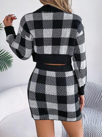 Baby Blue Plaid Knit Two Piece Set - View 16 | TEVQA