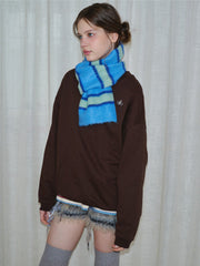 Blue & Navy Striped Fuzzy Knit Neckwarmer