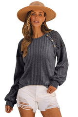 Ribbed knit crew neck top with lace detail - View 10 | TEVQA