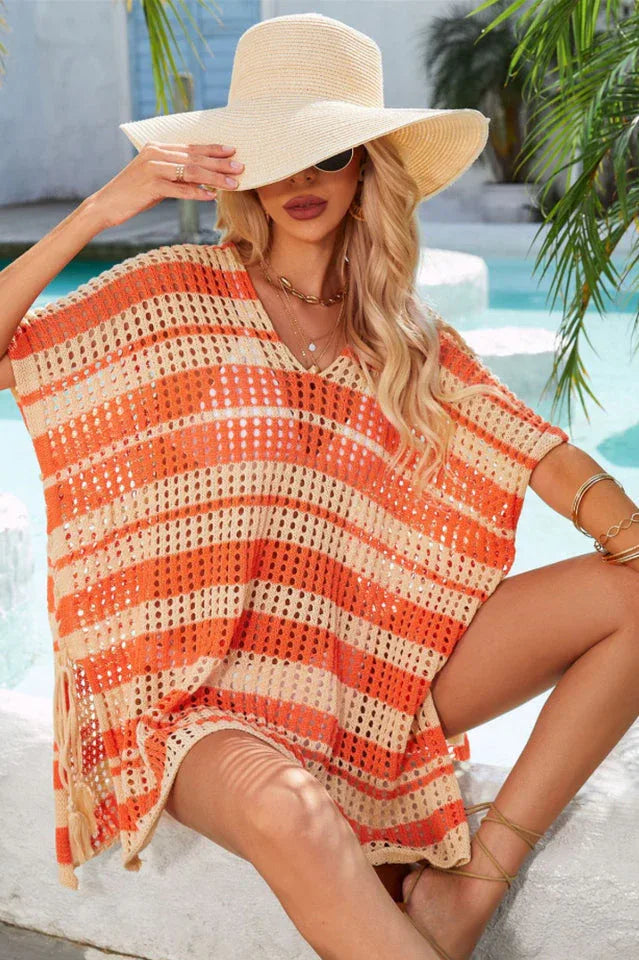 Crocheted V-Neck Beach Cover Up - View 6 | TEVQA