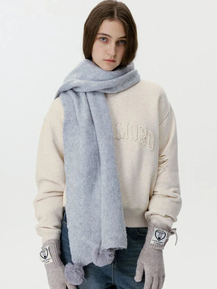 Festive knit scarf with pompom embellishments - View 7 | TEVQA