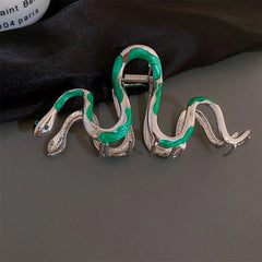 Large 4.7 Inch Serpent Statement Hair Claw with Enamel & Rhinestones