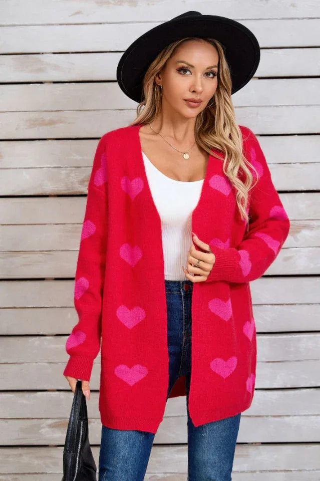Heart Print Knit Cardigan - View 14 | TEVQA