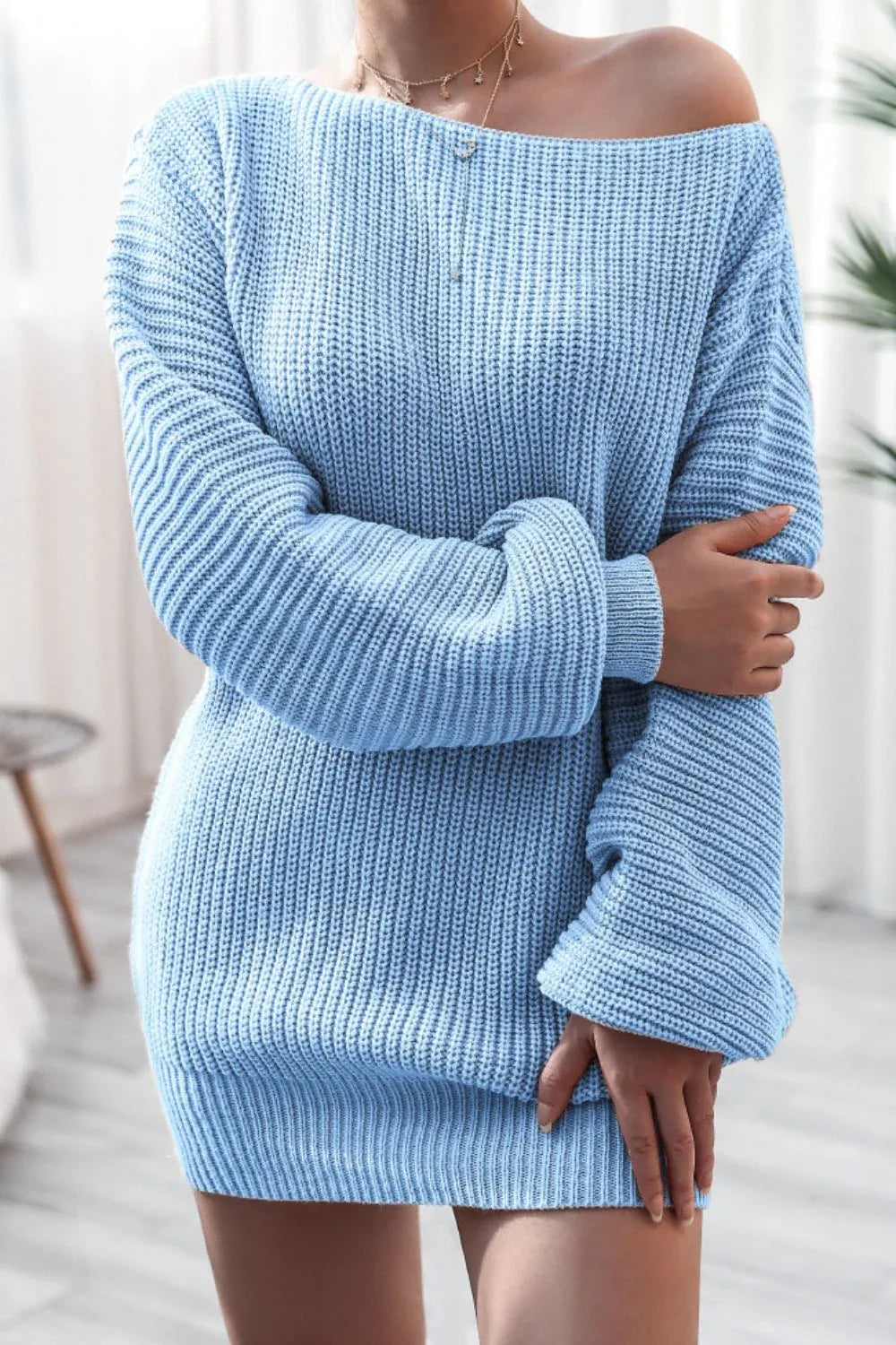 Slouchy Ribbed Knit Sweater Dress - View 17 | TEVQA
