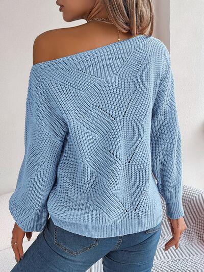 Off Shoulder Lantern Sleeve Knit Sweater - View 20 | TEVQA