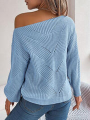 Off Shoulder Lantern Sleeve Knit Sweater - View 20 | TEVQA