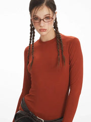 Vintage Rust Slim Fit Long Sleeve Tee - TEVQA