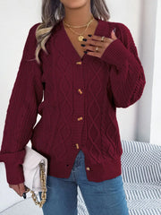 Pink cable knit button down cardigan - View 7 | TEVQA